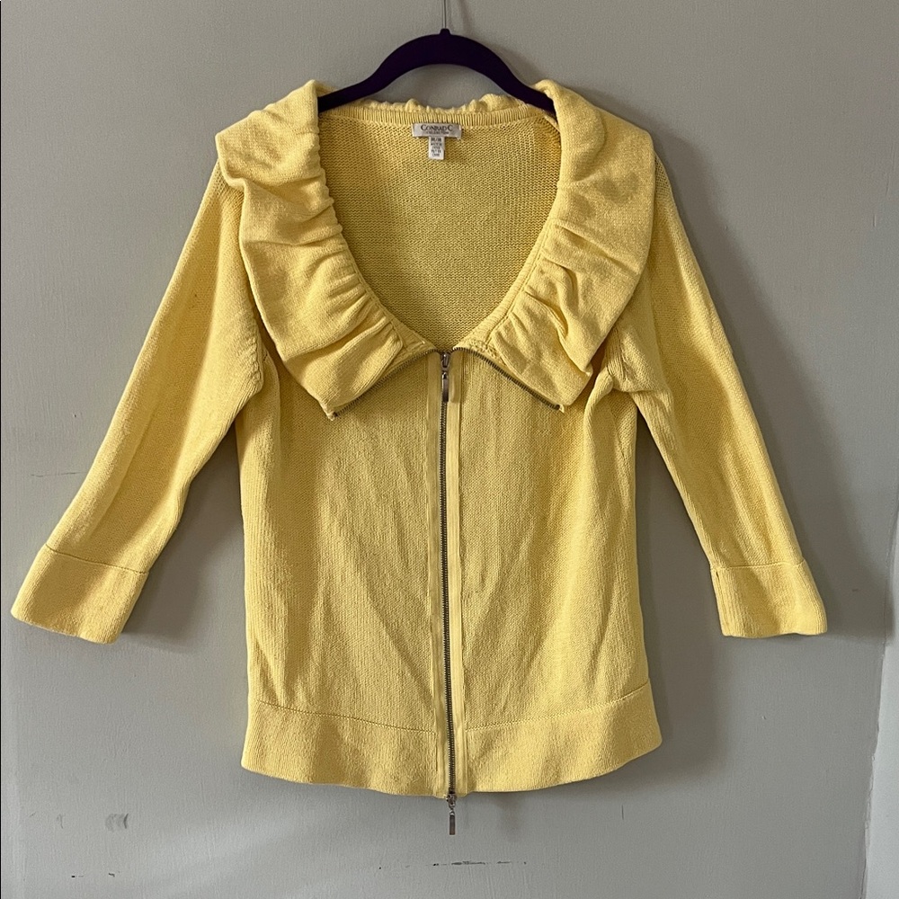 Yellow Women's Sweater with Ruffled Collar